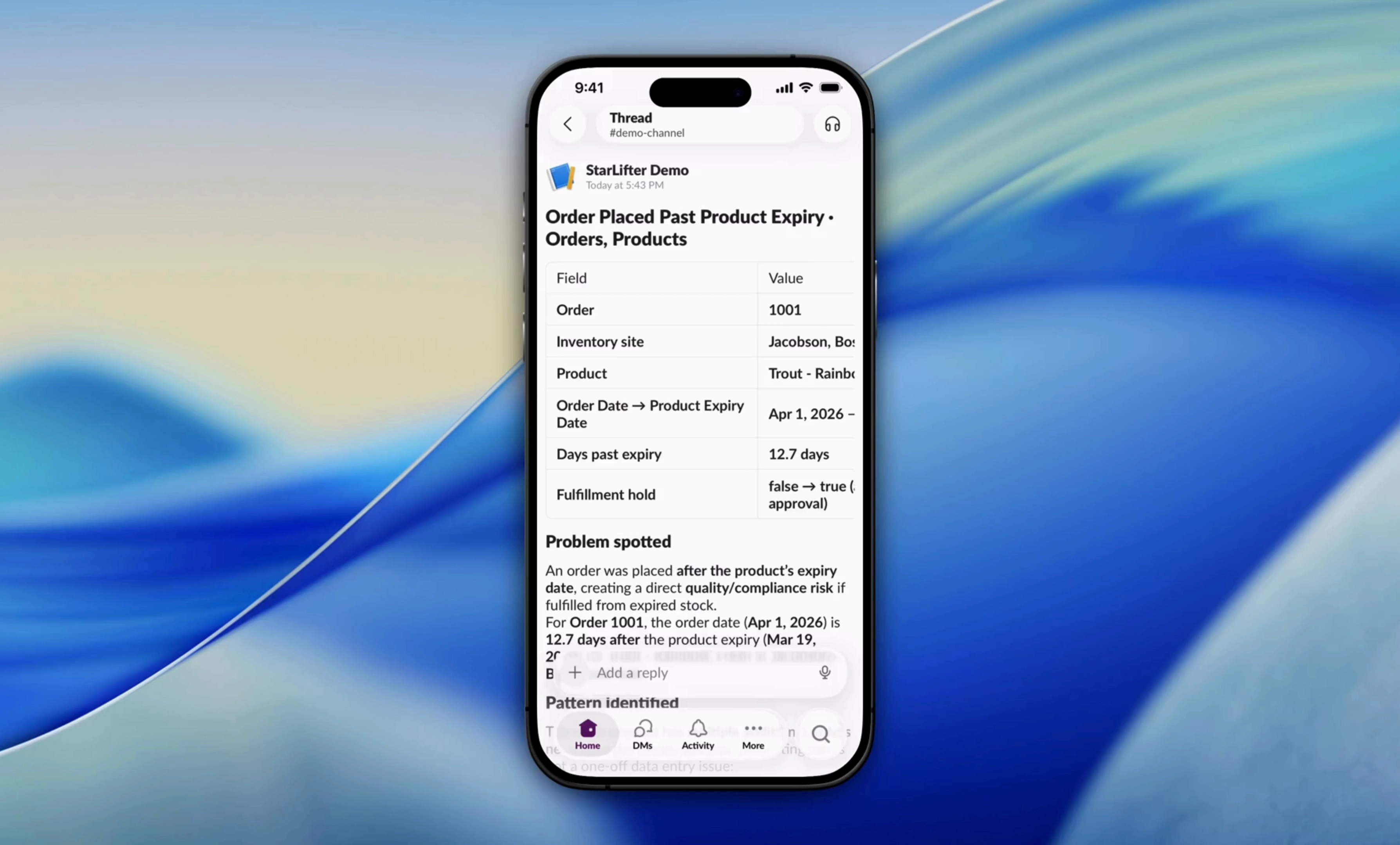 StarLifter Slack integration demo: hold request on mobile